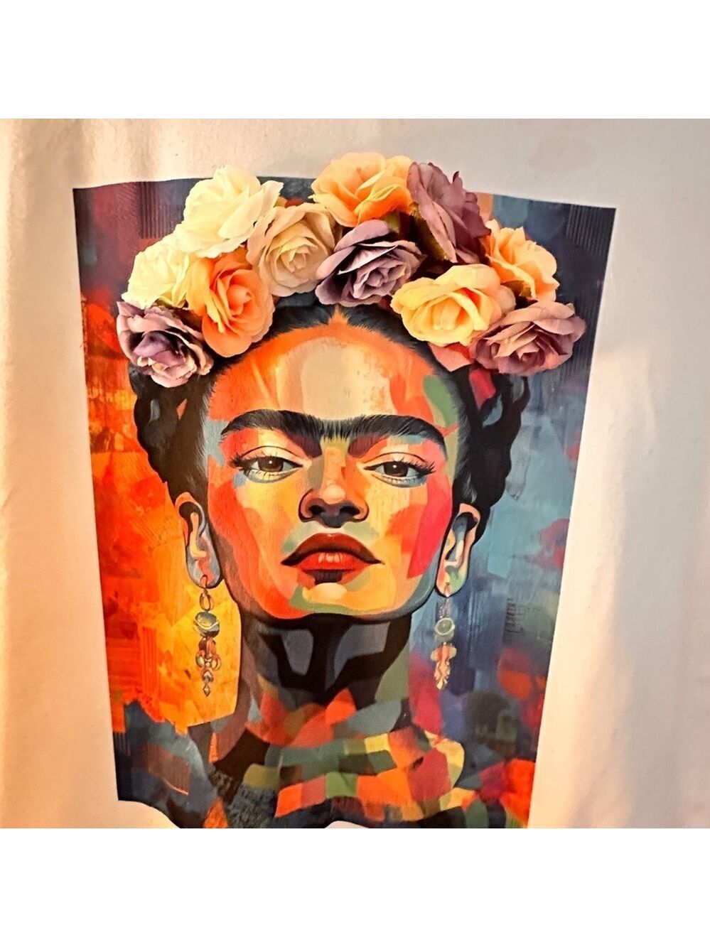 Frida Kahlo tshirt with 3D Floral Accents